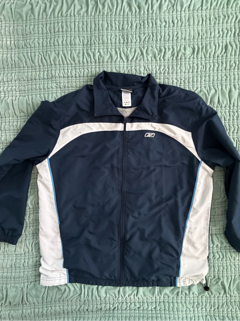 Reebok Navy Blue and White Men's Windbreaker Jacket-2XL